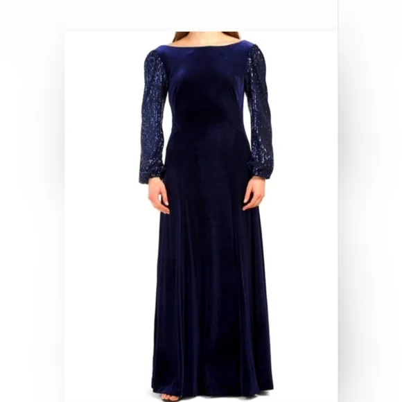 tahari asl blue dress Tahari Asl Women's Square Neck Floral Printed Ball Gown